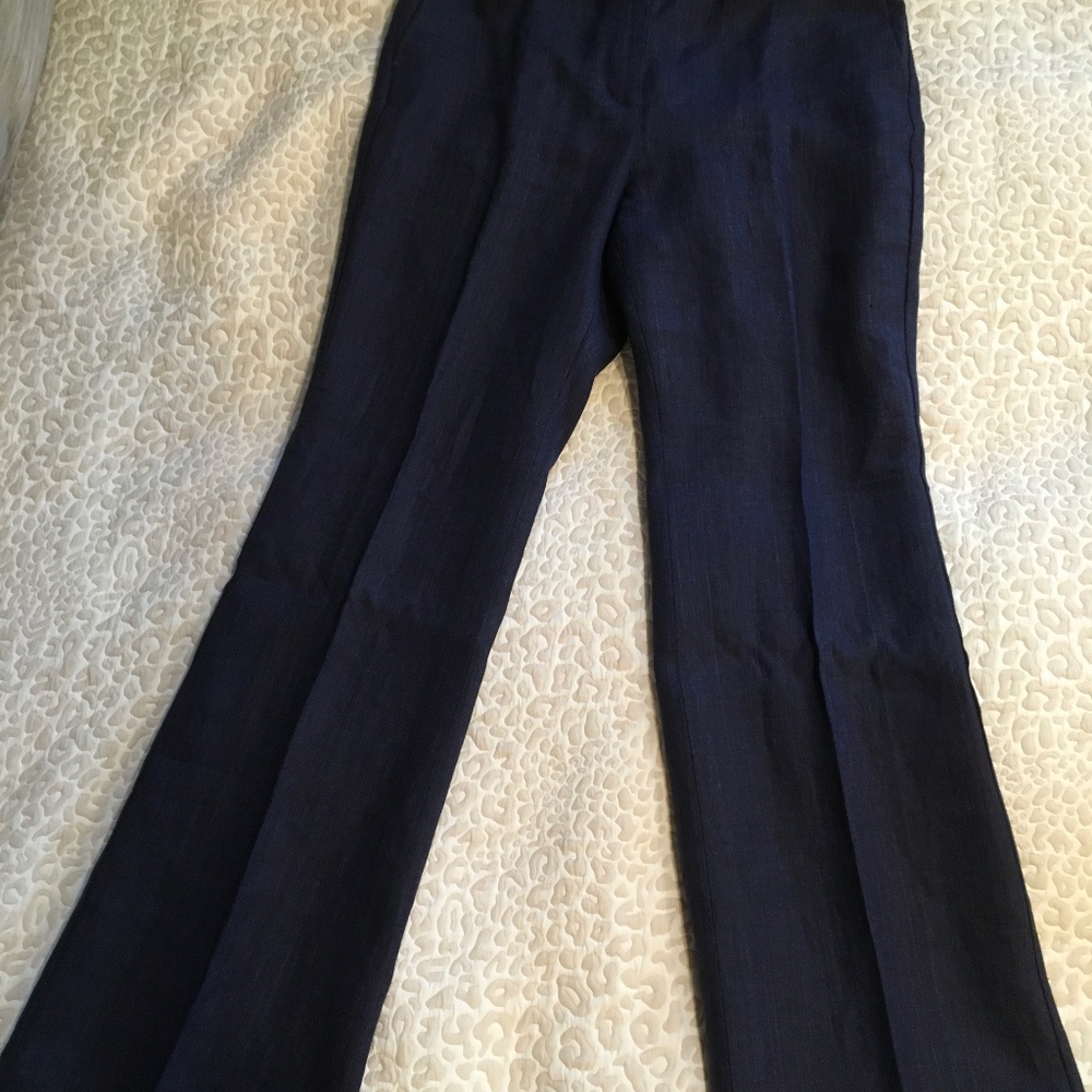 Ann Taylor Flare Leg Navy Linen Trousers